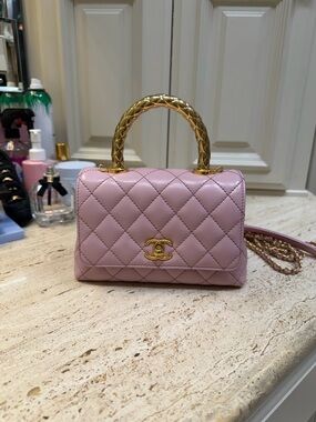 CHANEL Pink Quilted Top Handle Mini Bag with Gold-Tone Hardware